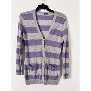 Magaschoni Women's Gray/Purple Sweater Long Sleeve Striped 100% Cashmere Size M